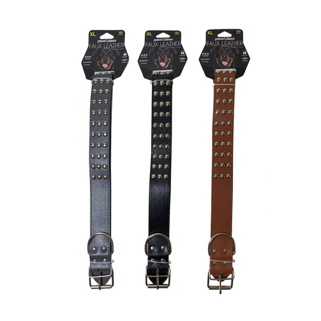 Flat Studded Leather-Look Dog Collar 4cm x 60-70cm