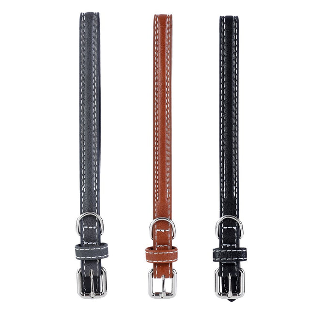 Leather Look Padded Dog Collar with Stitch Detail Small