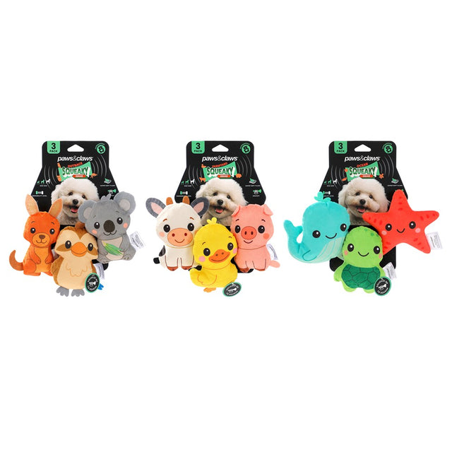 3 Pack Squeaky Squad Mini Animal Dog Toy 7.5 x 9cm