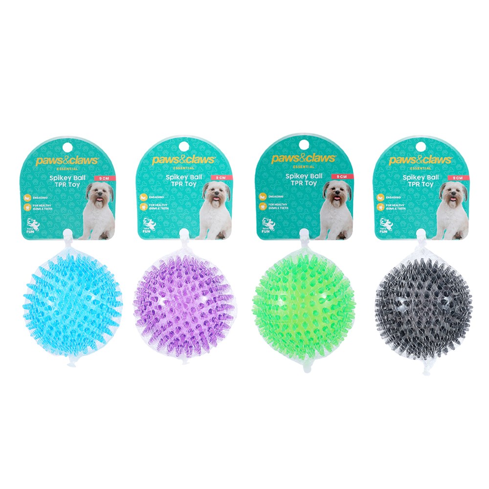 Spikey Ball TPR Pet Toy 9cm 4 Assorted