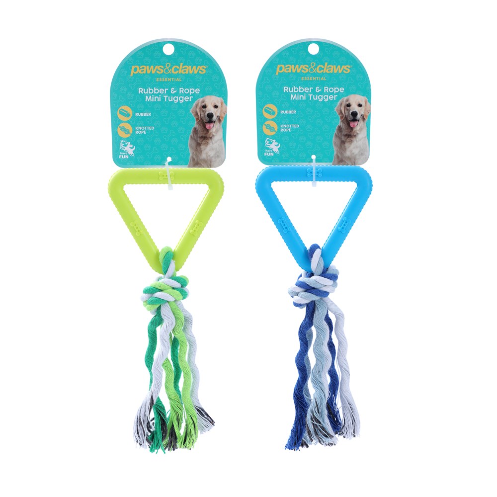 Triangle TPR and Rope Dog Toy 17cm 2 Assorted