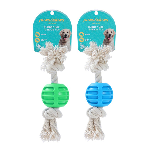 TPR Ball and Rope Dog Toy 22cm - 2 Assorted