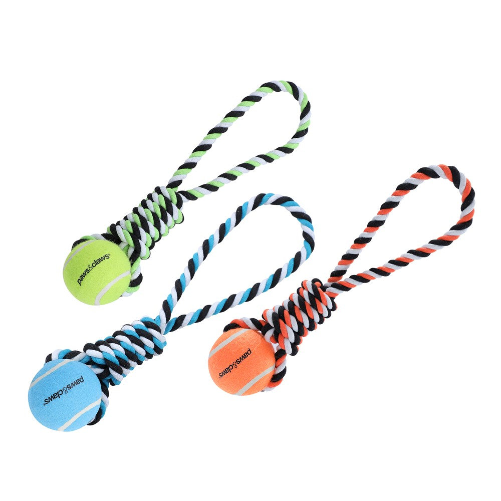 Rope Tugger and Tennis Ball Dog Toy 34cm Assorted
