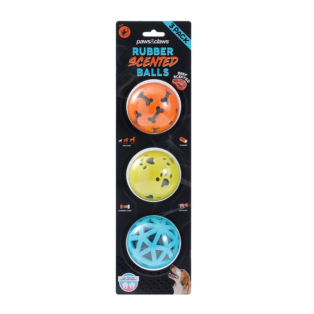 3 Pack Beef Scented Squeaker Dog Ball 7cm