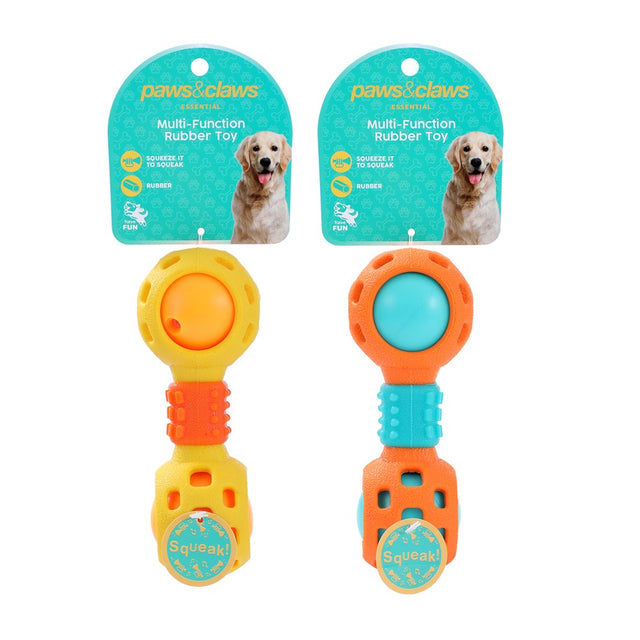 TPR Dumbbell Squeaker Dog Toy 15.5cm 2 Assorted