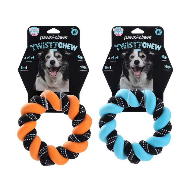 Twisty Chew Ring Dog Toy 18cm 2 Assorted Colours