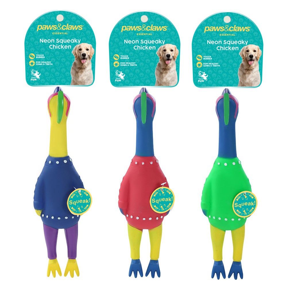 Neon Squeaky Chicken Dog Toy 25cm