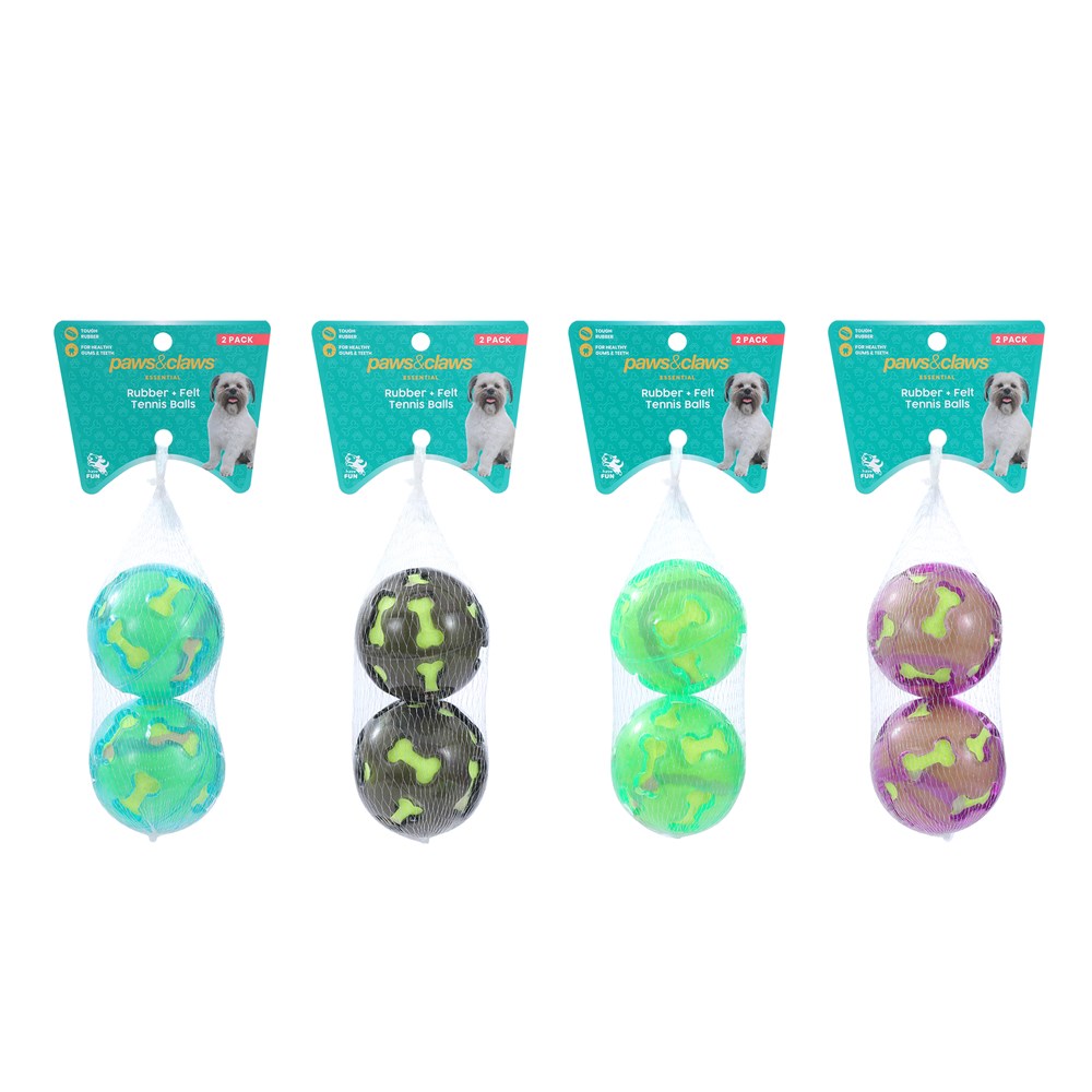 2 Pack TPR and Felt Ball Dog Toy 7cm - Assorted
