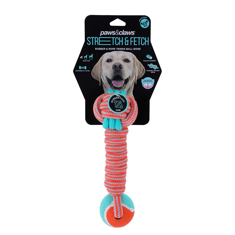 Stretch & Fetch TPR Braided Rope Ball Bone Dog Toy