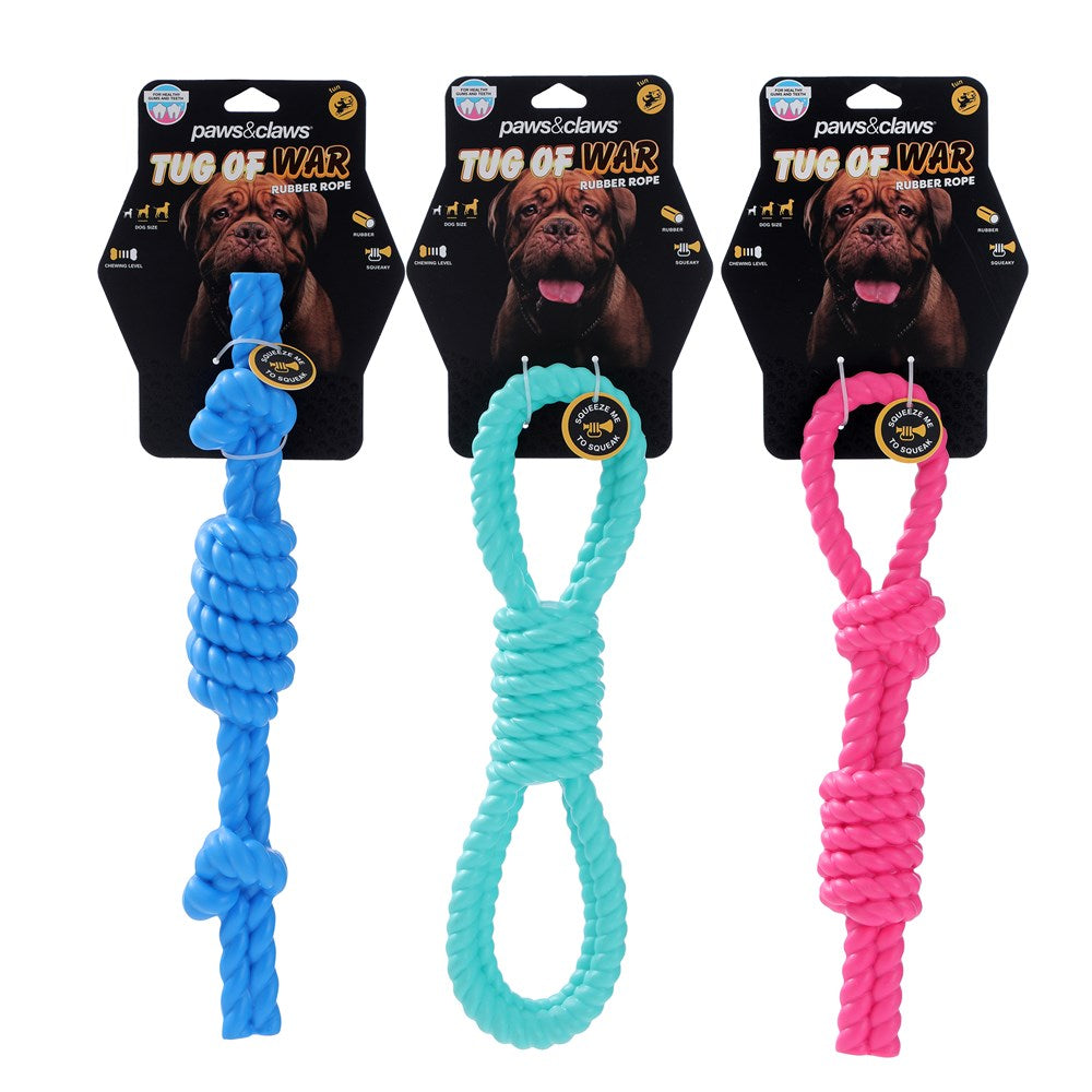 Tug-Of-War Rubber Rope Squeaker Dog Toy Assorted Designs