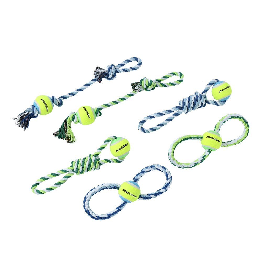 Rope and Tennis Ball Tugger Dog Toy 29cm - 3 Assorted Styles