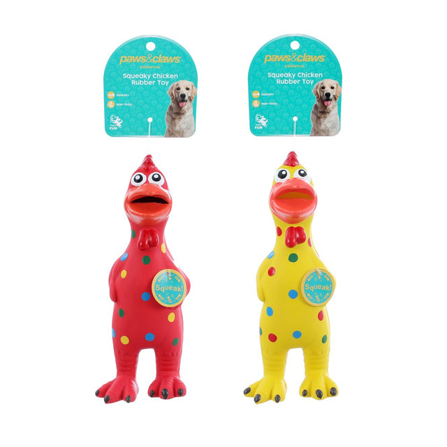 2 Assorted Squeaky Chicken Rubber Latex Dog Toy 24cm