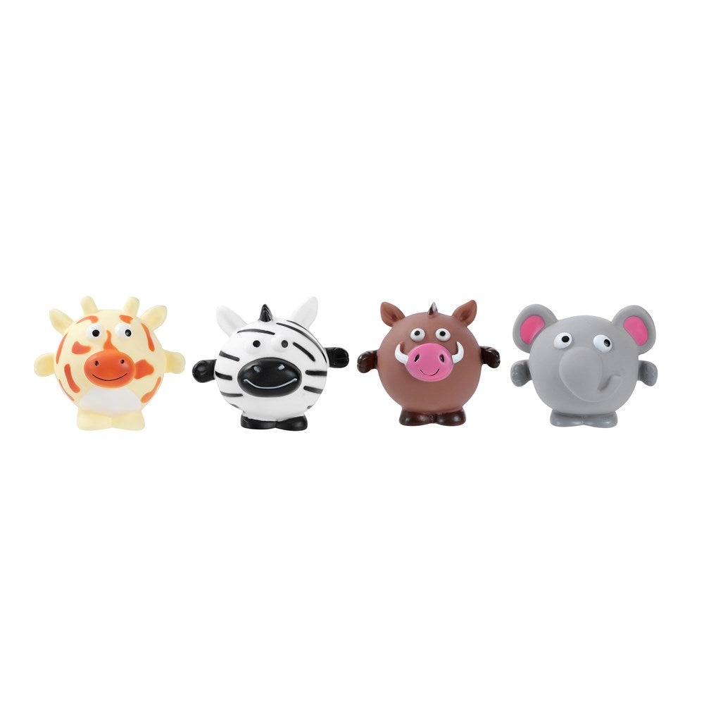 Vinyl Zoo Animal Squeaky Dog Toy 11cm x 9cm 4 Assorted