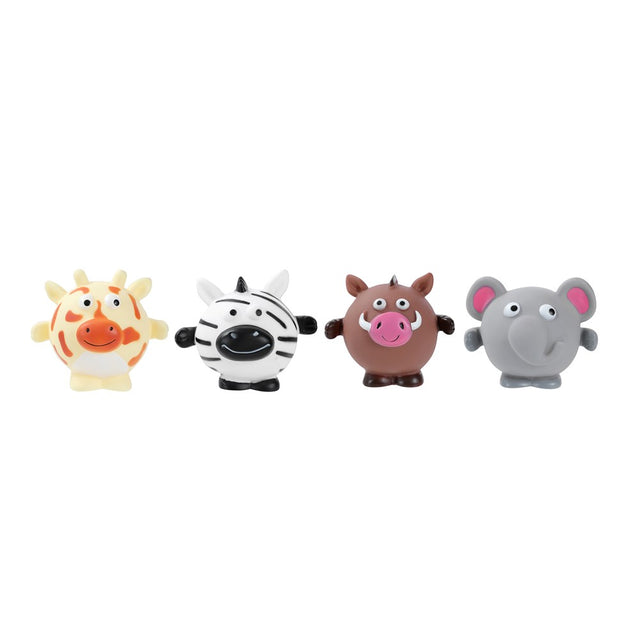 Vinyl Zoo Animal Squeaky Dog Toy 11cm x 9cm 4 Assorted