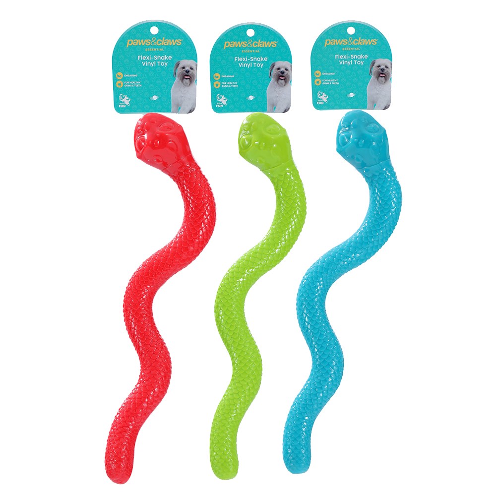 3 Assorted Flexible Vinyl Snake Dog Toy 41cm