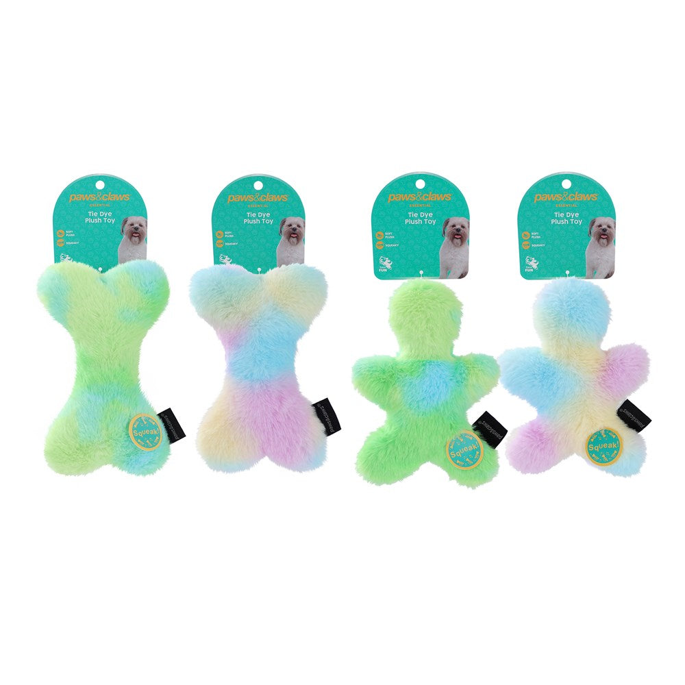 Tie Dye Plush Squeaker Dog Toy 17cm x 12cm x 5.5cm 2 Assorted