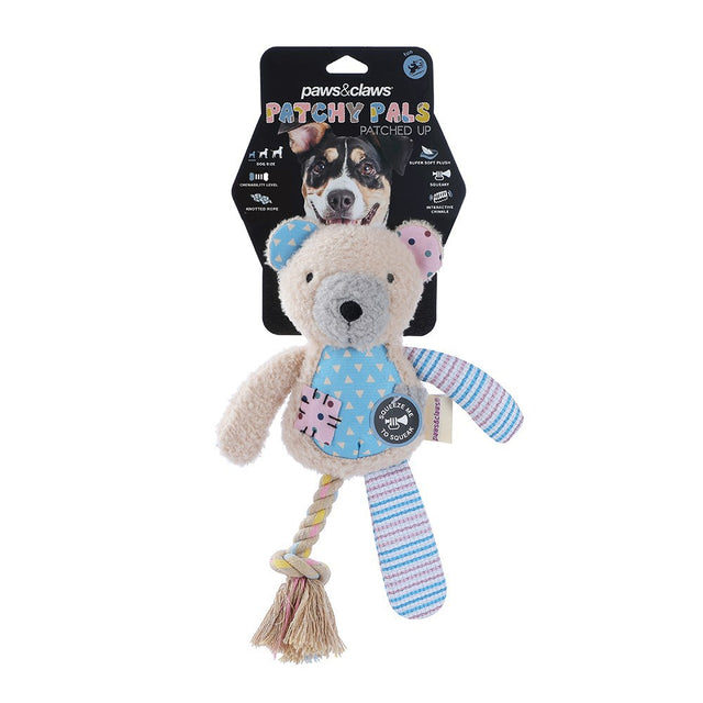 Patchy Pals Plush Bear Pet Toy with Rope