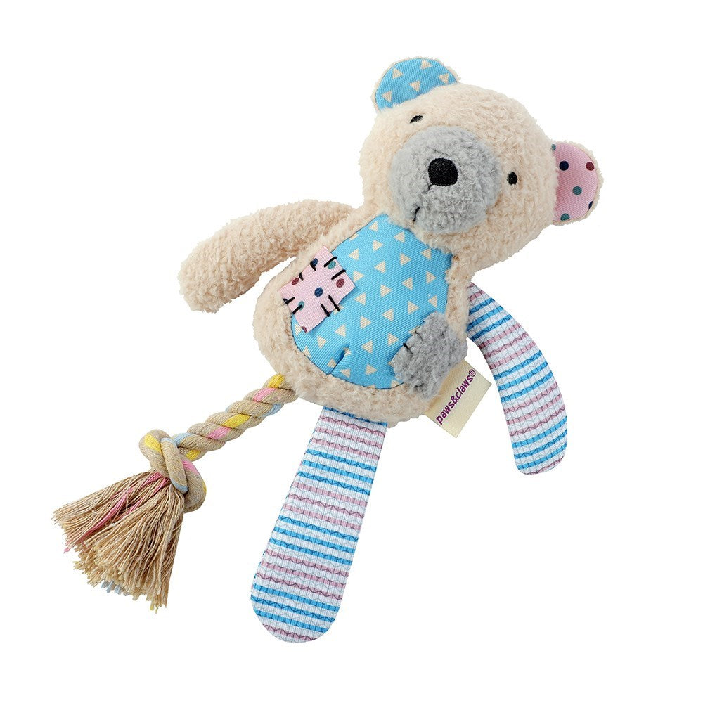 Patchy Pals Plush Bear Pet Toy with Rope