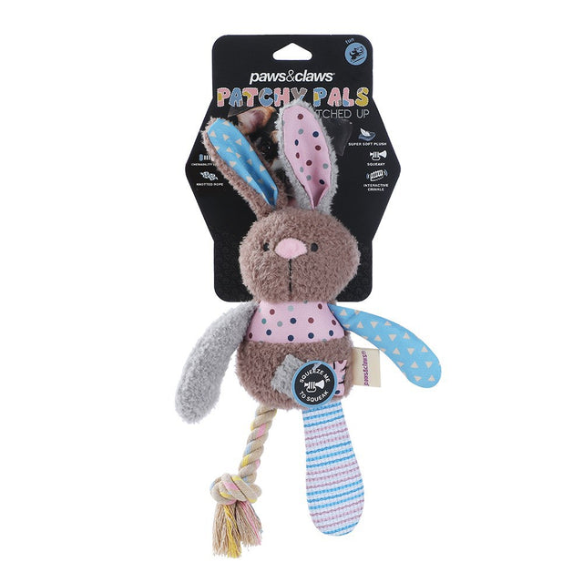 Patchy Pals Plush Rabbit Pet Toy with Rope