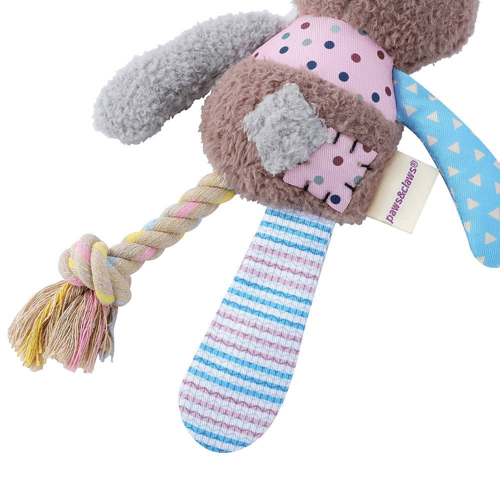 Patchy Pals Plush Rabbit Pet Toy with Rope