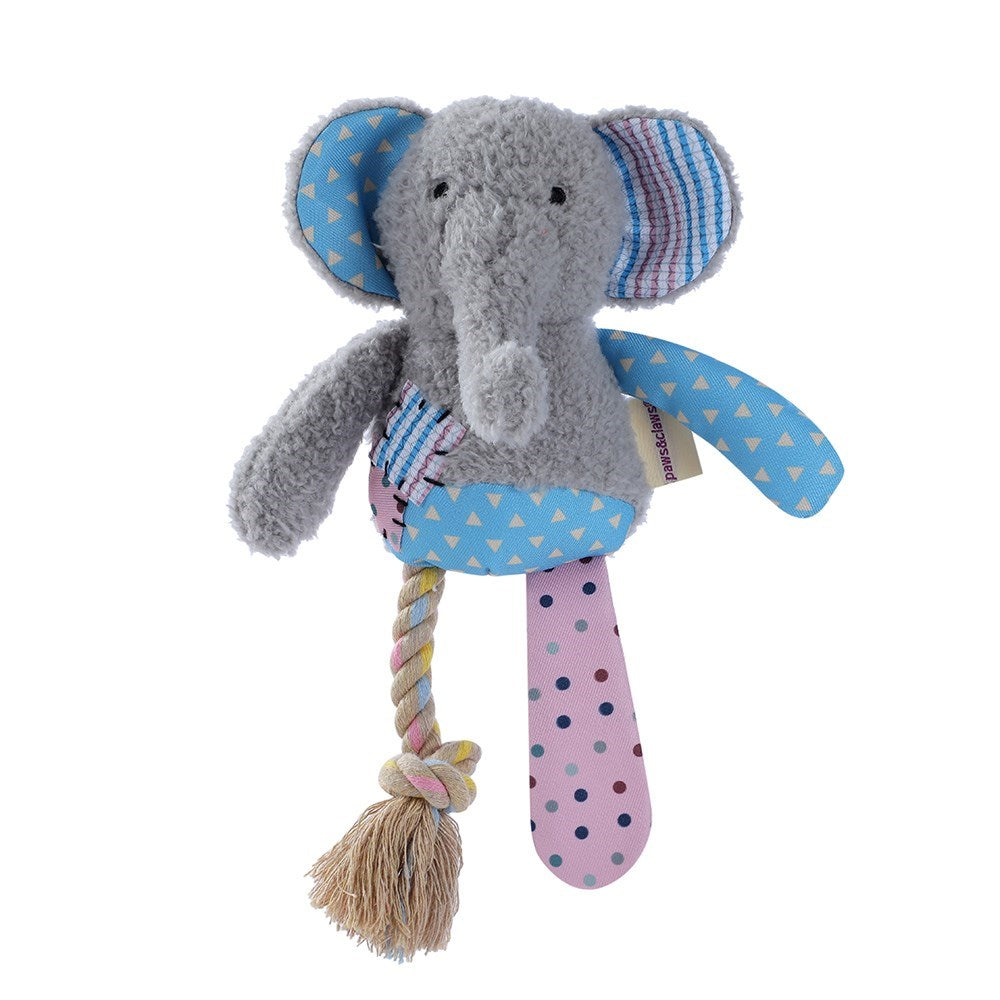 Patchy Pals Plush Elephant Dog Toy with Rope