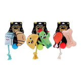 3 Pack Plush and TPR Tug N Play Dog Toy 17cm x 11cm x 5cm