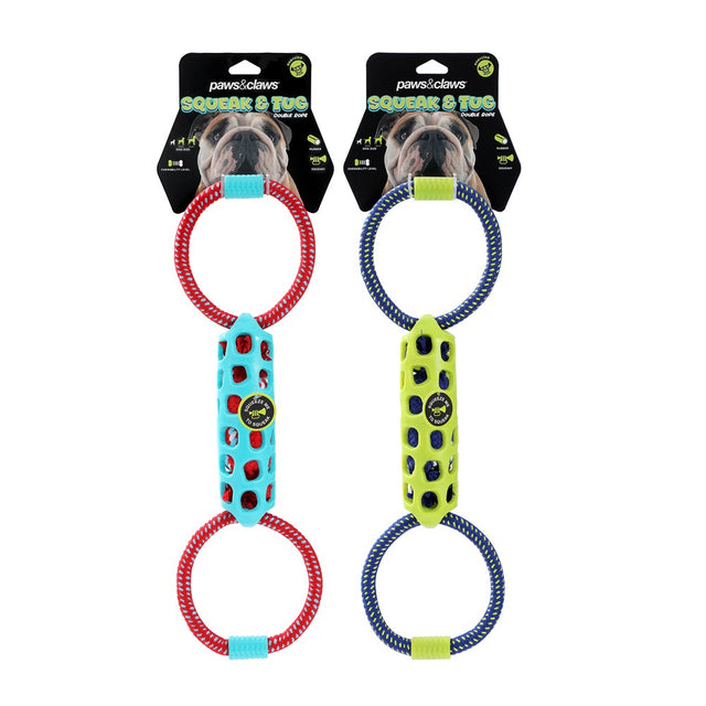 2 Assorted Squeak Double Tugger Dog Toy 39x12x5cm