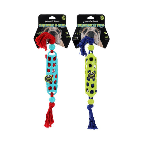 Squeak and Tug Rope Baton Dog Toy 45cm 2 Assorted