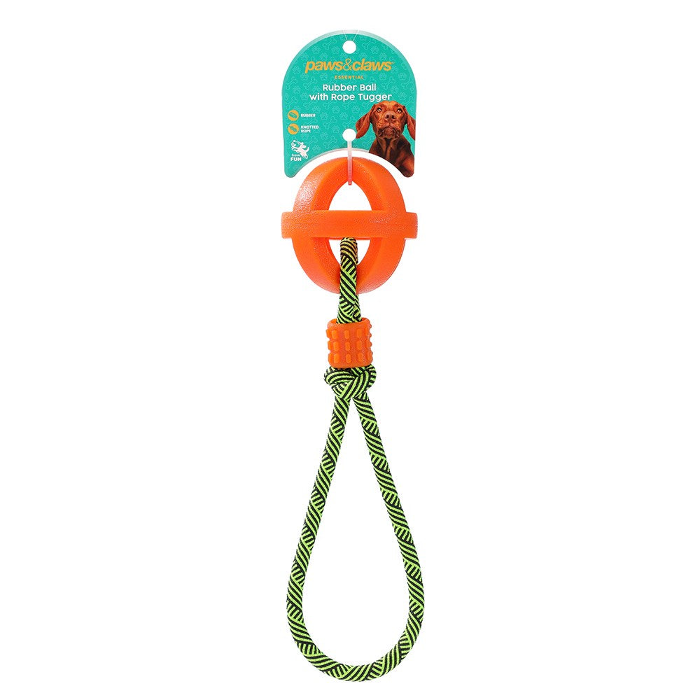 TPR Ball with Rope Dog Toy 36cm - Assorted