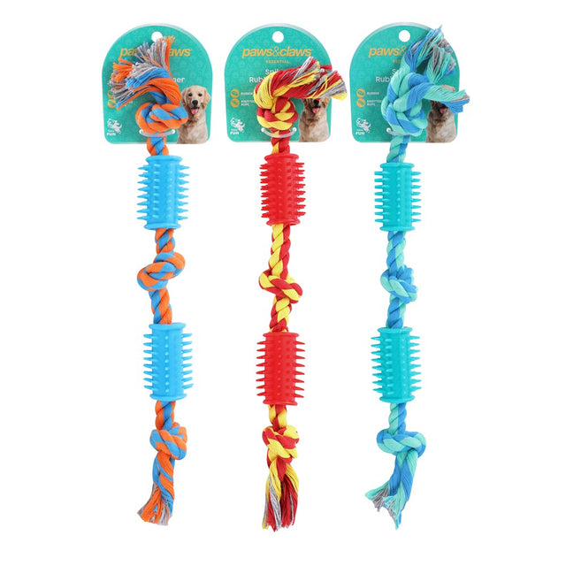 Rope and Spikey Rubber Tug Toy 40cm - 3 Assorted Designs