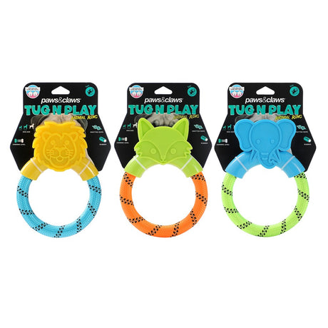 TPR Animal Ring Tugger Dog Toy 16cm x 12cm 3 Pack Assorted