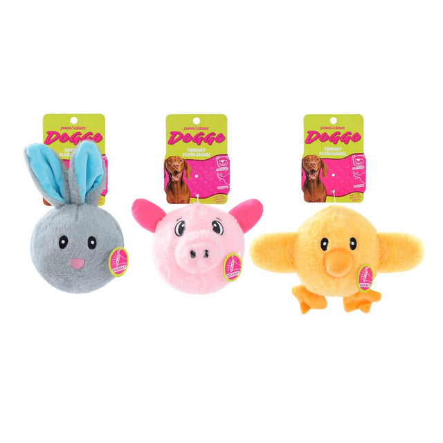 Plush Animal Squeaky Ball 12cm - 3 Assorted Designs