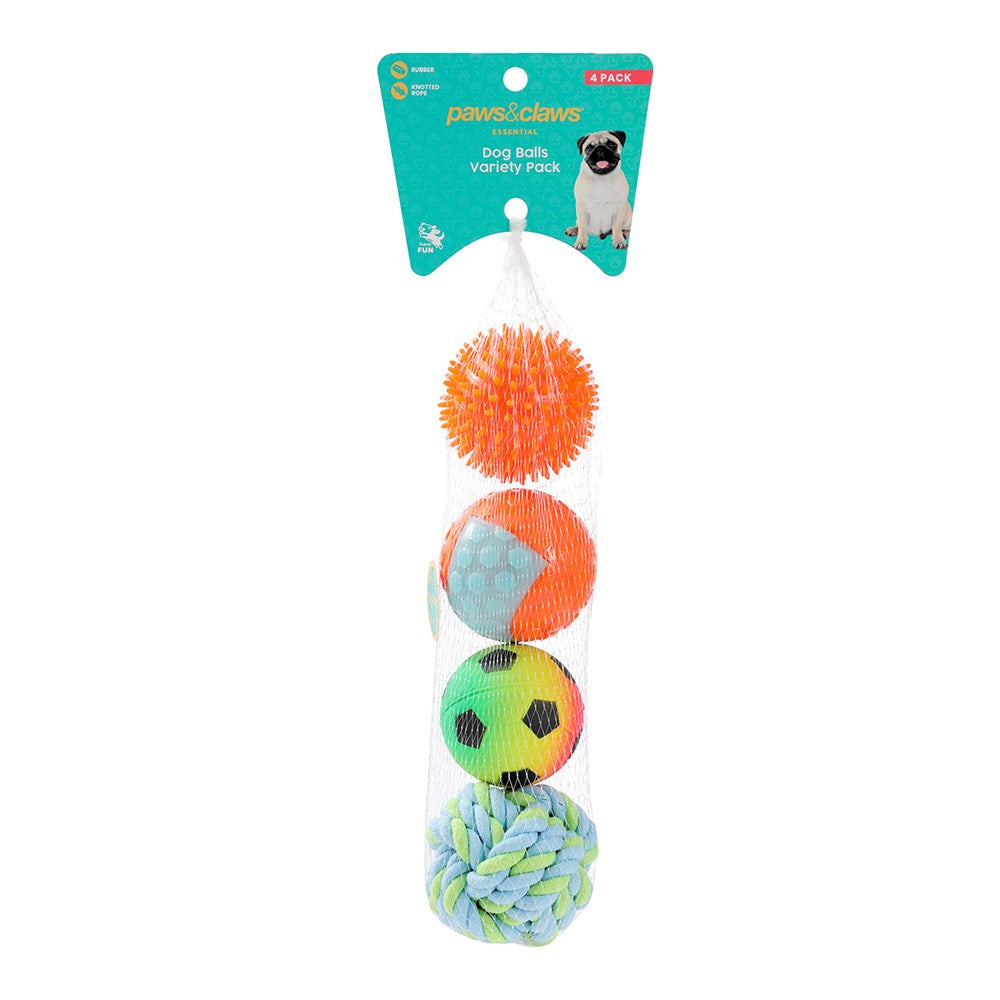 4 Pack Multi Ball Dog Toy 6.5-7cm Assorted