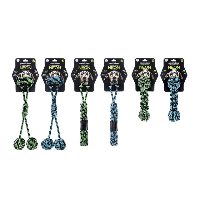 Tug-Of-War Neon Rope and TPR Dog Toy 3 Assorted Designs