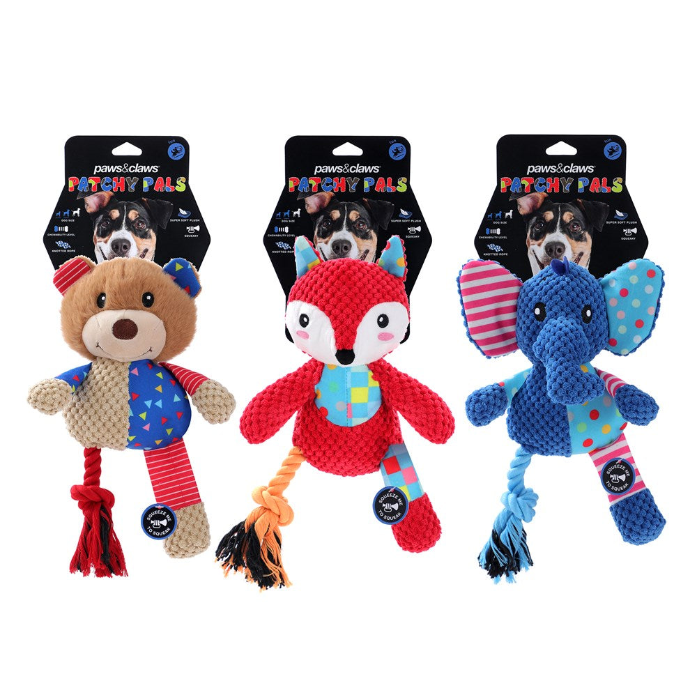Patchwork Plush Squeaker Dog Toy 26 x 20cm - 3 Assorted