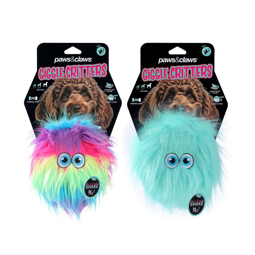 Furry Giggle Ball Critter Dog Toy 2 Assorted 12cm x 9cm x 9cm