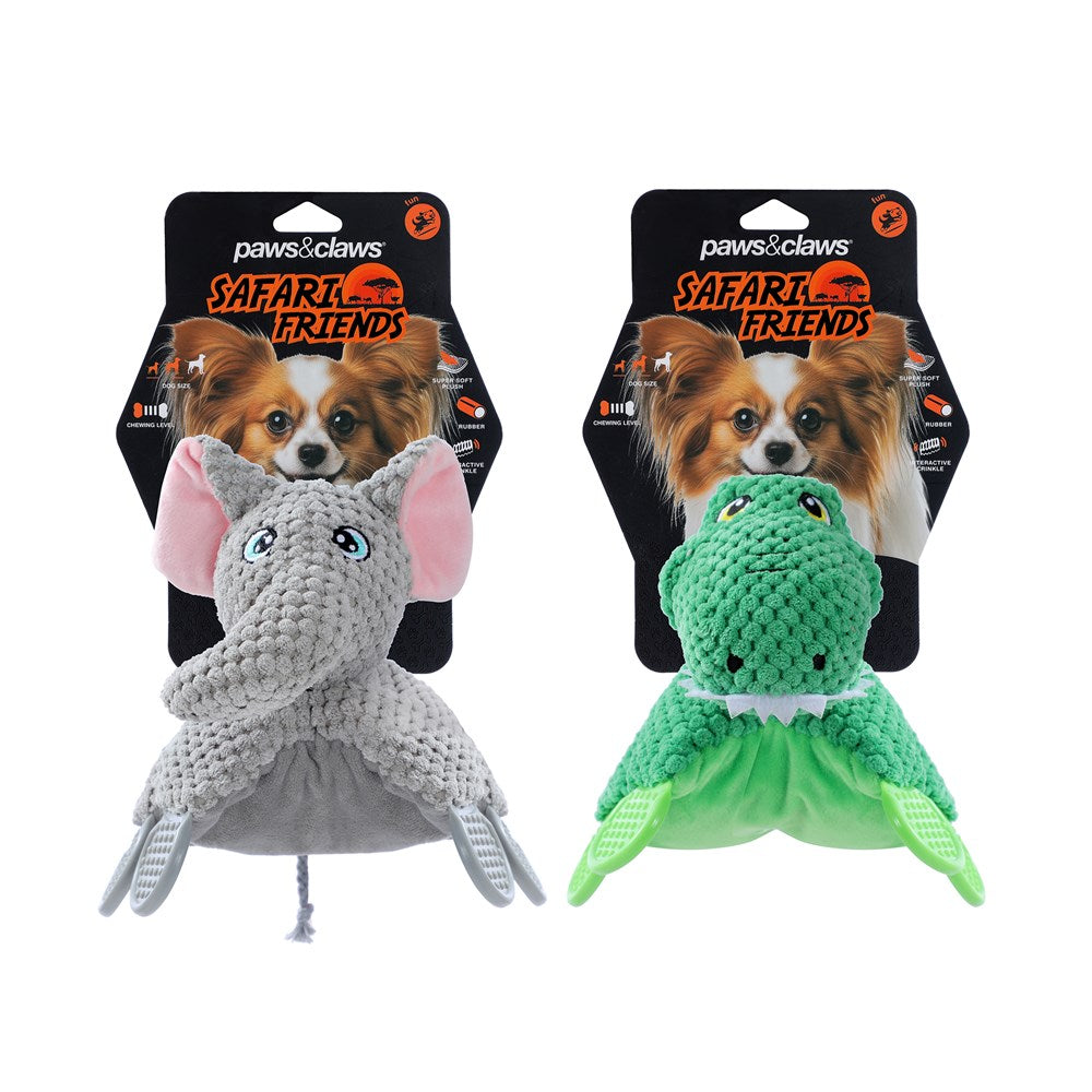 2 Assorted Safari Friends Plush Dog Toy 23cm x 12cm x 9cm