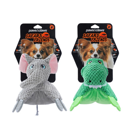 2 Assorted Safari Friends Plush Dog Toy 23cm x 12cm x 9cm