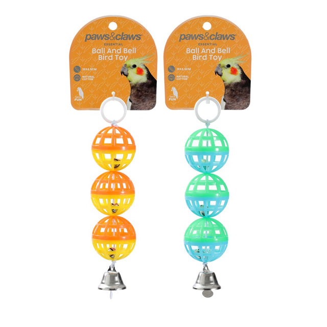 Ball and Bell Bird Toy 16 x 4.5cm 2 Assorted