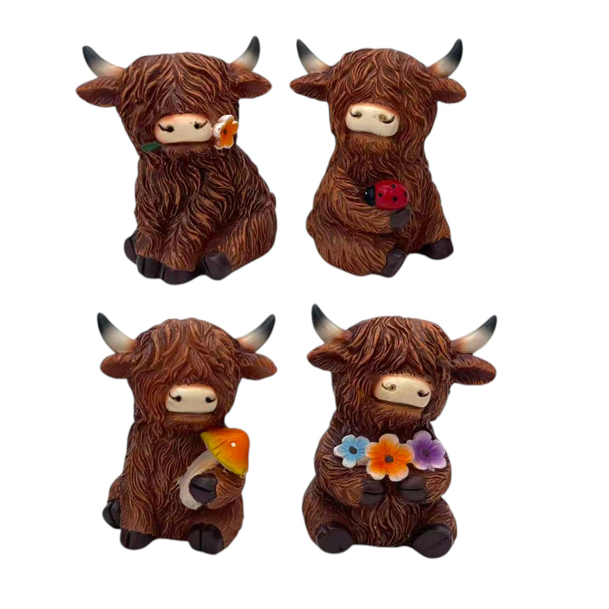 Highland Cow with Flower Ornament