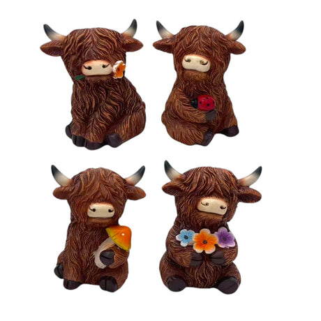 Highland Cow with Flower Ornament