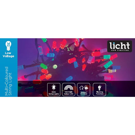 100 LED Multicolour Flashing Christmas String Lights 9.9m