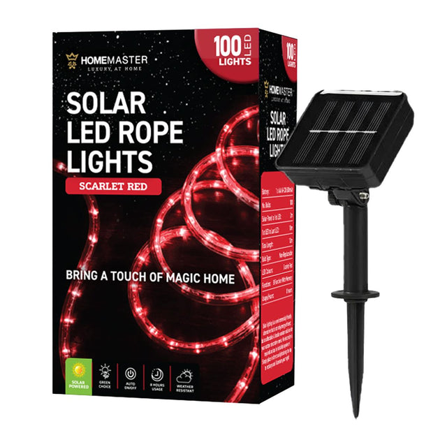12m Solar LED Rope Lights - Scarlet Red