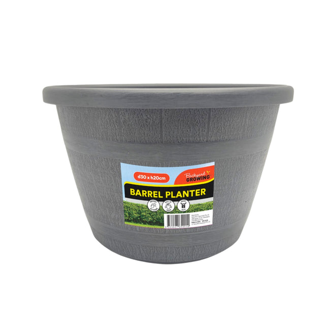 Grey & Black Barrel Planter