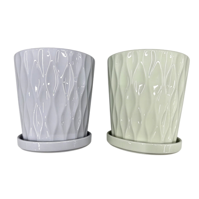 Hexagonal Ceramic Pot with Saucer