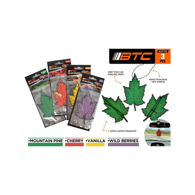 3 Pack Car Air Freshener Leaf - Assorted