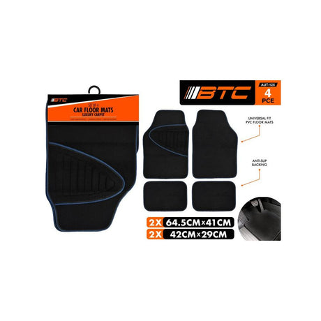 4 Pack Car Floor Mats with Anti-Slip Backing - Black