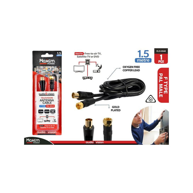 A/V F-Plug to PAL Plug Fly Lead 1.5m