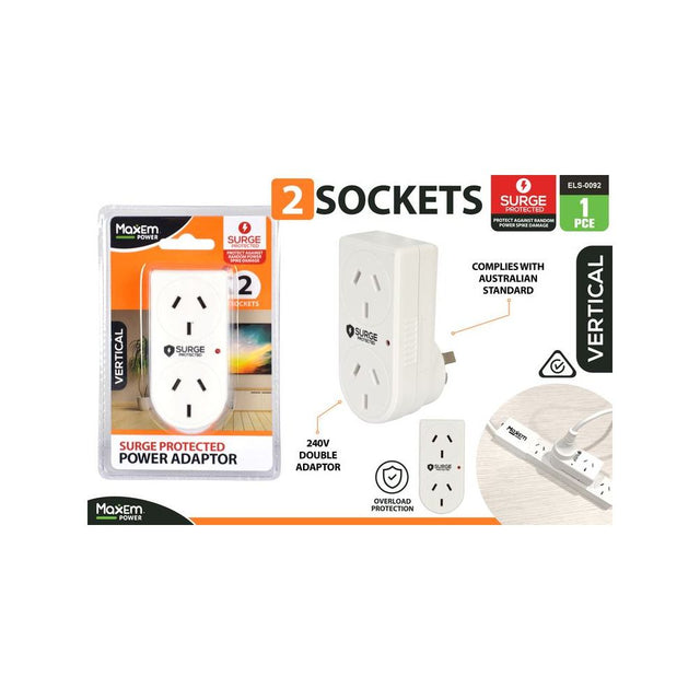 2 Socket Vertical Surge Protected Adaptor