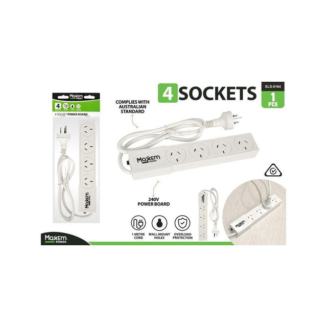 4 Way Powerboard 1m Cord - White